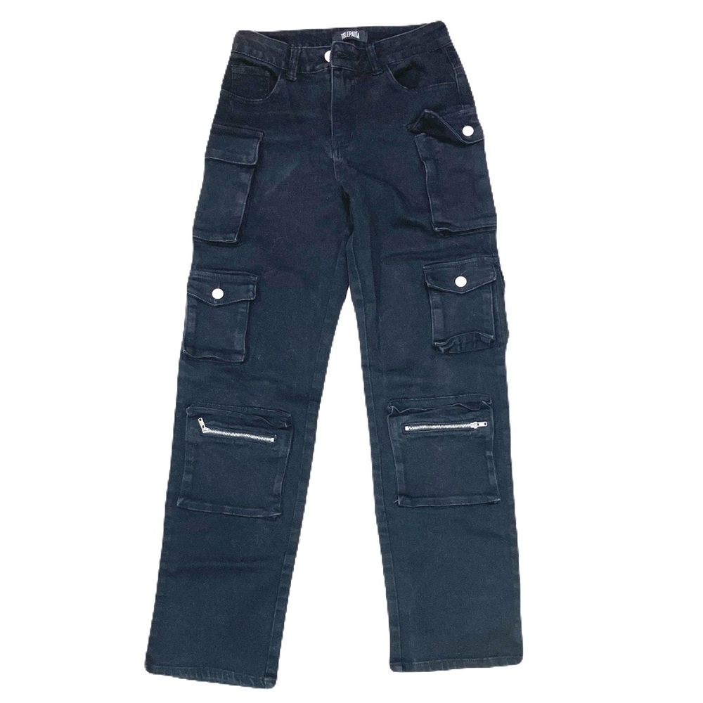 Women's  Black Wide Leg Cargo Denim Jeans